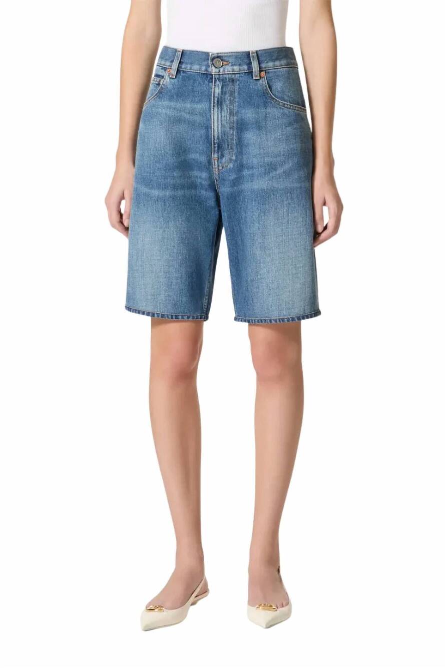 NEW VALENTINO GARAVANI cotton bermuda shorts in medium blue denim